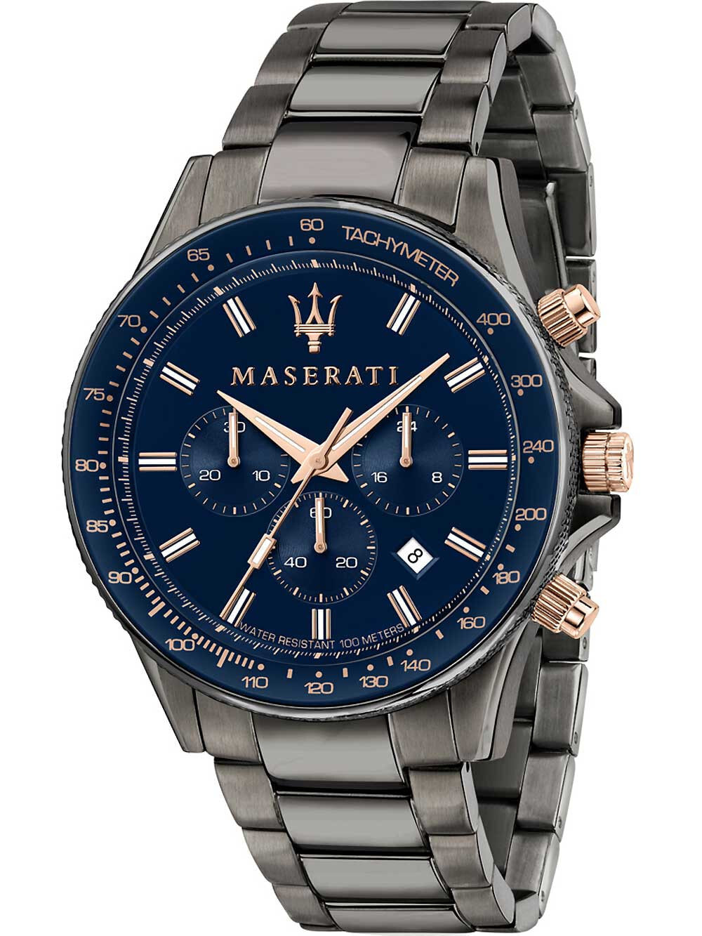 Мужские наручные часы с серебряным браслетом Maserati R8873640001 Sfida chronograph 44mm 10ATM