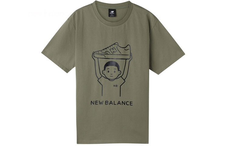 New Balance x Noritake 联名款 趣味图案印花短袖T恤 情侣款 军绿色 / Футболка New Balance x Noritake T AMT02376-OV