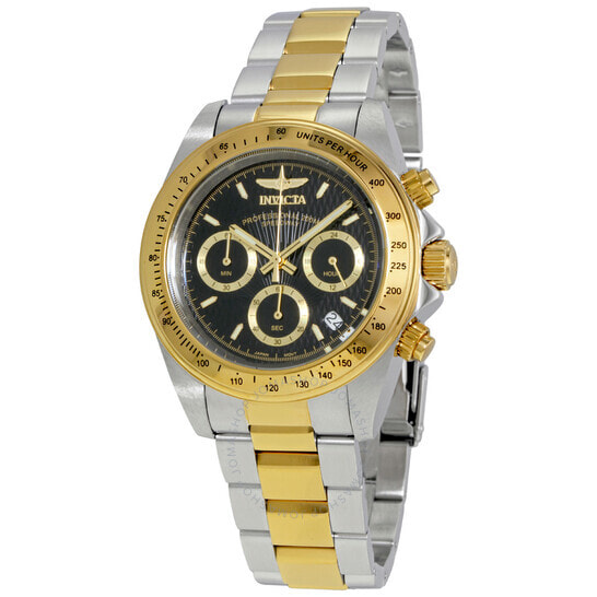 Мужские наручные часы с серебряным золотым браслетом Invicta Speedway Chronograph Black Dial Mens Watch 9224