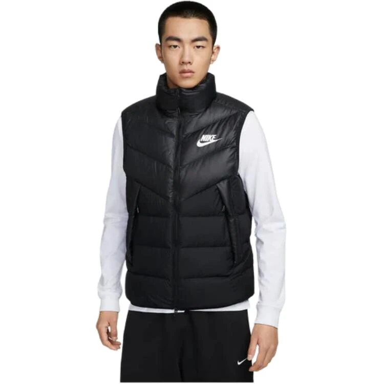 Nike Logo Windproof Stand Collar Down Vest Black