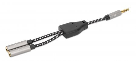 Manhattan 356114 аудио кабель 0,15 m 3,5 мм 2 x 3.5mm Черный, Серебристый