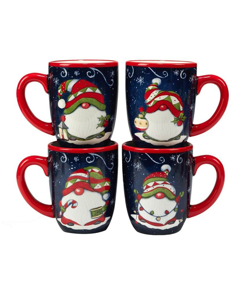 Certified International holiday Magic Gnomes 4 Piece Mug Set
