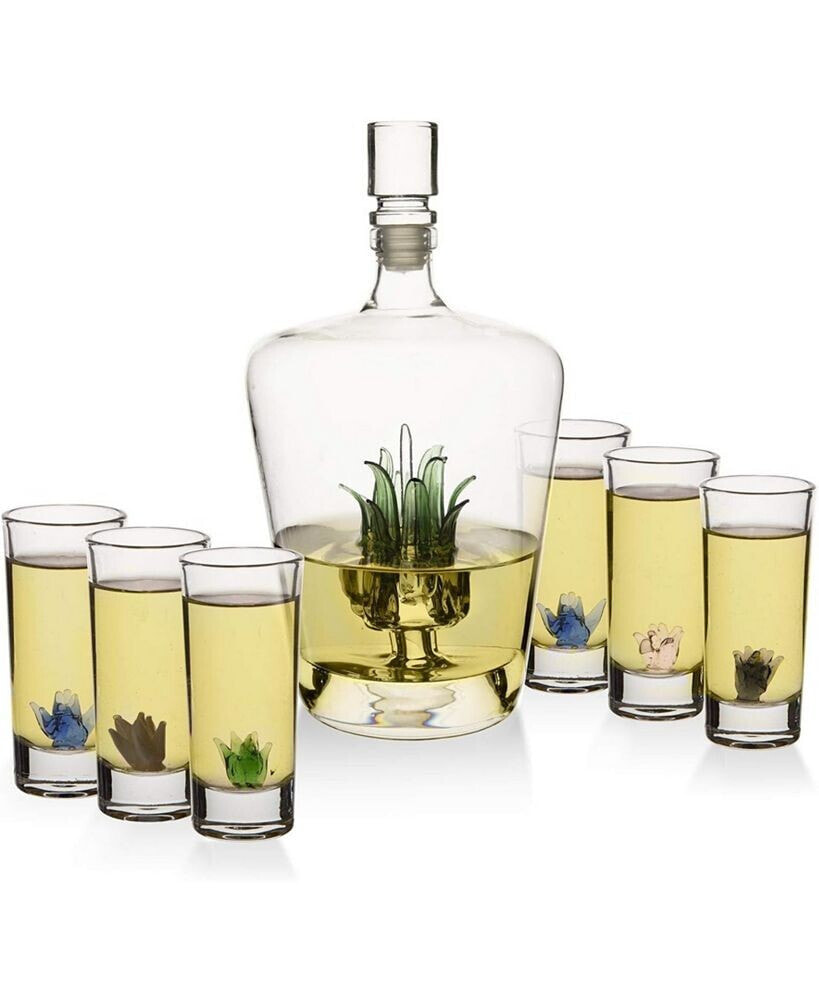 The Wine Savant tequila Decanter & Shot Glasses, 7 Piece Set