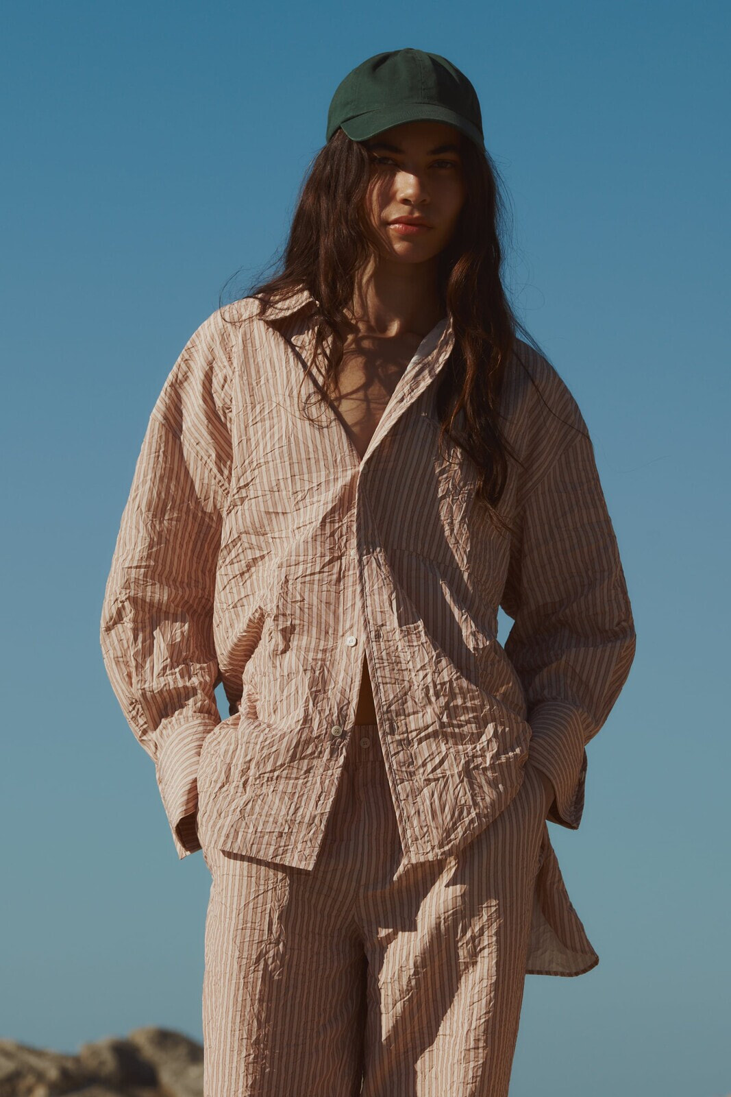 Striped creased-effect oversize shirt