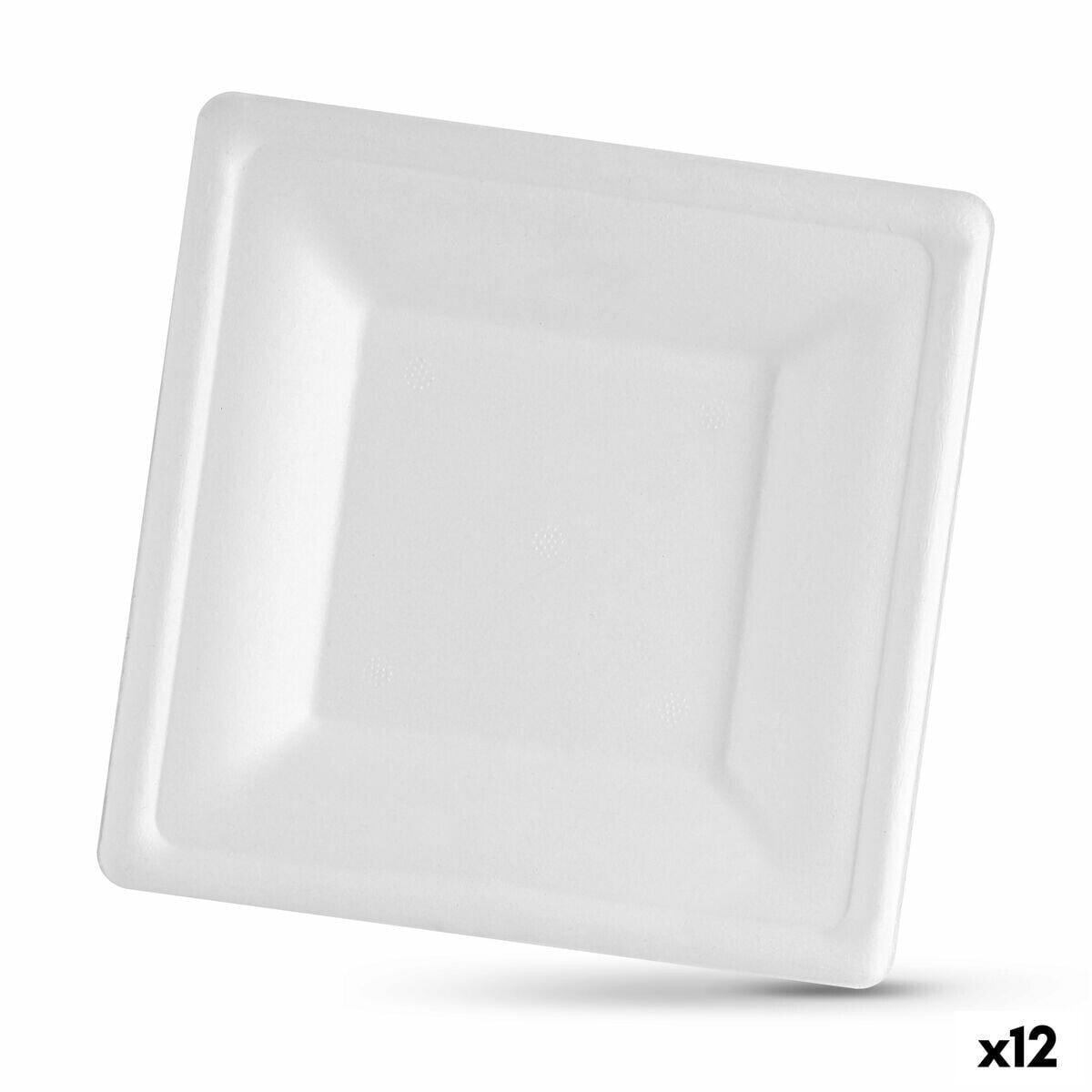 Plate set Algon Disposable White Sugar Cane Squared 20 cm (12 Units)