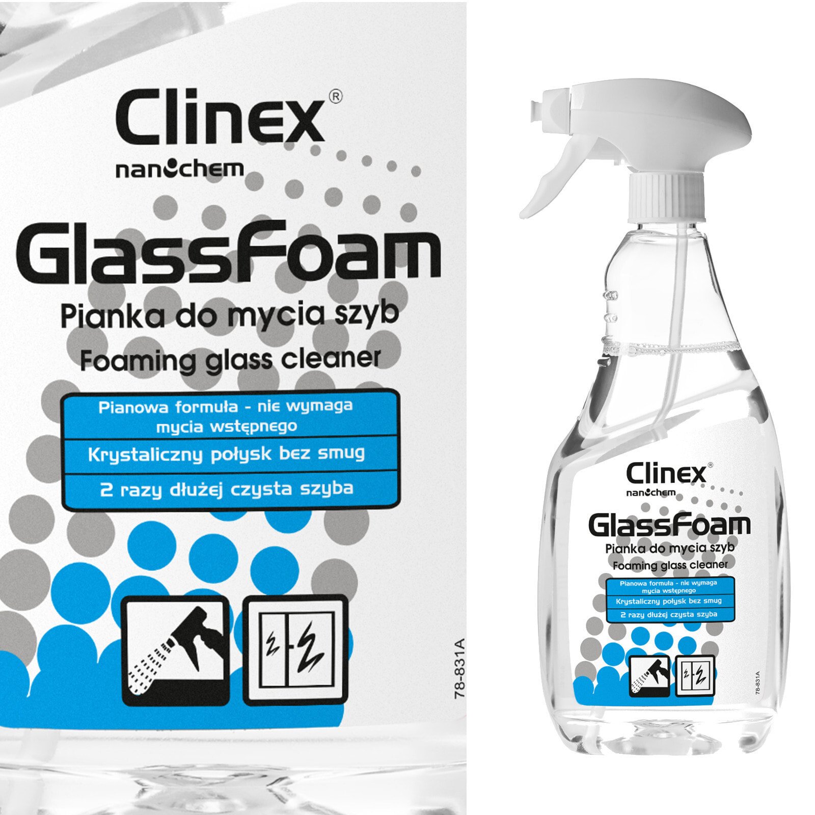 Professional foam for cleaning glass mirrors without streaks and streaks CLINEX Glass Foam 650ML