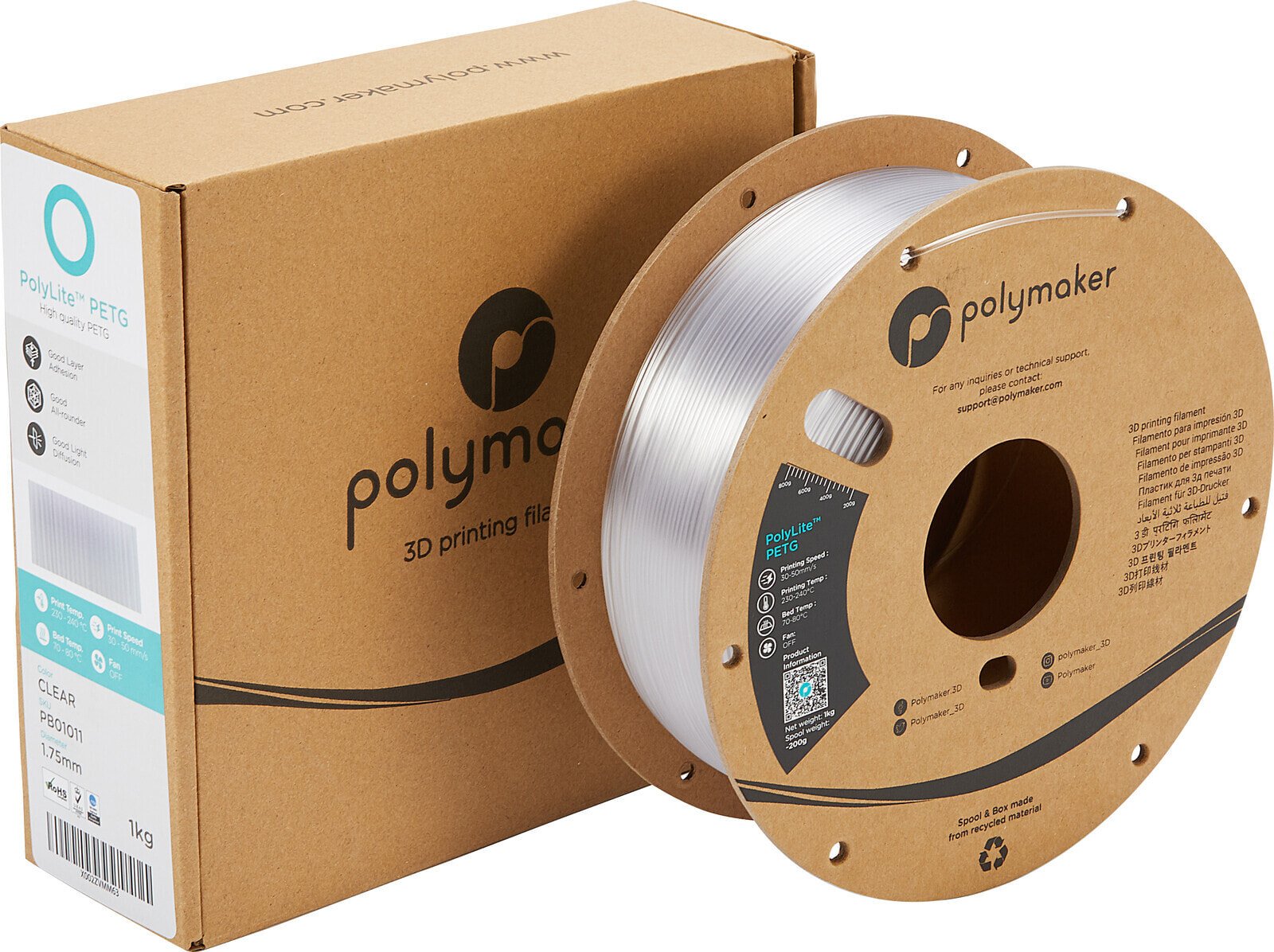 Polymaker PB01011 PolyLite Filament PETG hitzebeständig hohe Zugfestigkeit 1.75 mm 1000 g