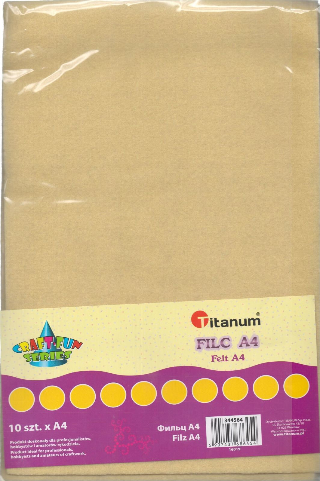 Titanum Filc A4 Ĺ»ĂłĹ‚ty. 10 sztuk. 344564