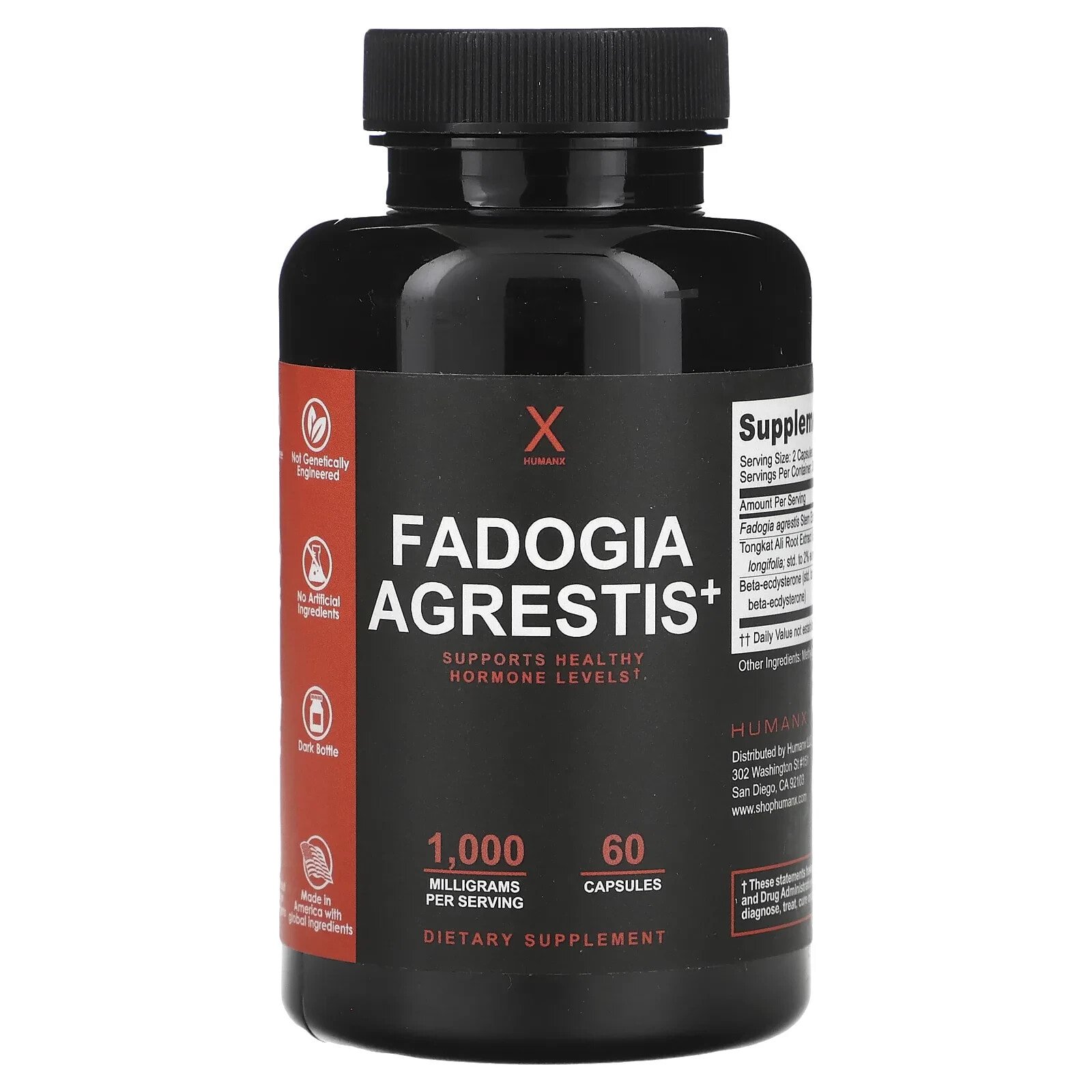 Fadogia Agrestis+, 1,000 mg, 60 Capsules (500 mg per Capsule)