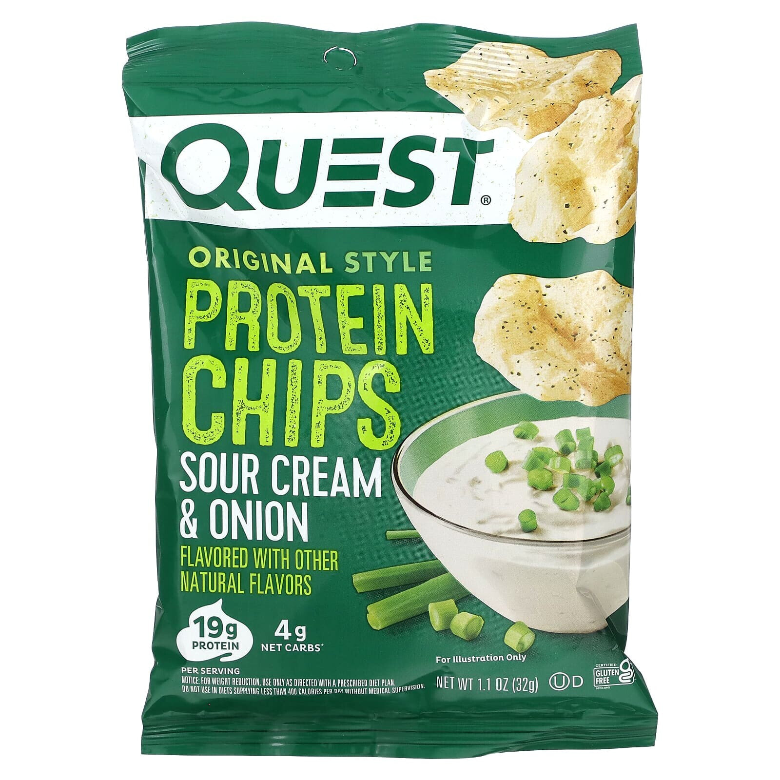 Quest Nutrition, Протеиновые чипсы Original Style, чеддер и сметана, 8 пакетиков, 32 г (1,1 унции)