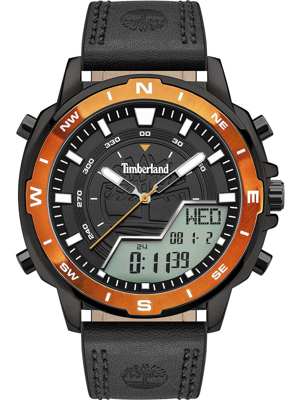 Мужские наручные часы с черным кожаным ремешком Timberland TDWJD2004501 Milwood men&39;s 49mm 5ATM