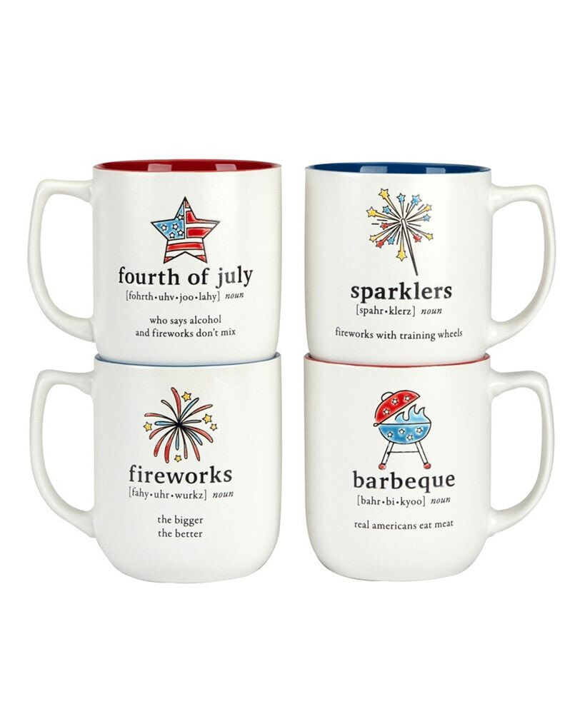 Certified International patriotic Words Set of 4 Mugs