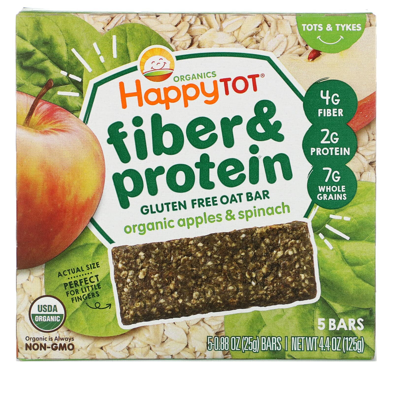 Organics HappyTot®, Fiber & Protein Oat Bar, Organic Bananas & Carrots, 5 Bars, 0.88 oz (25 g) Each