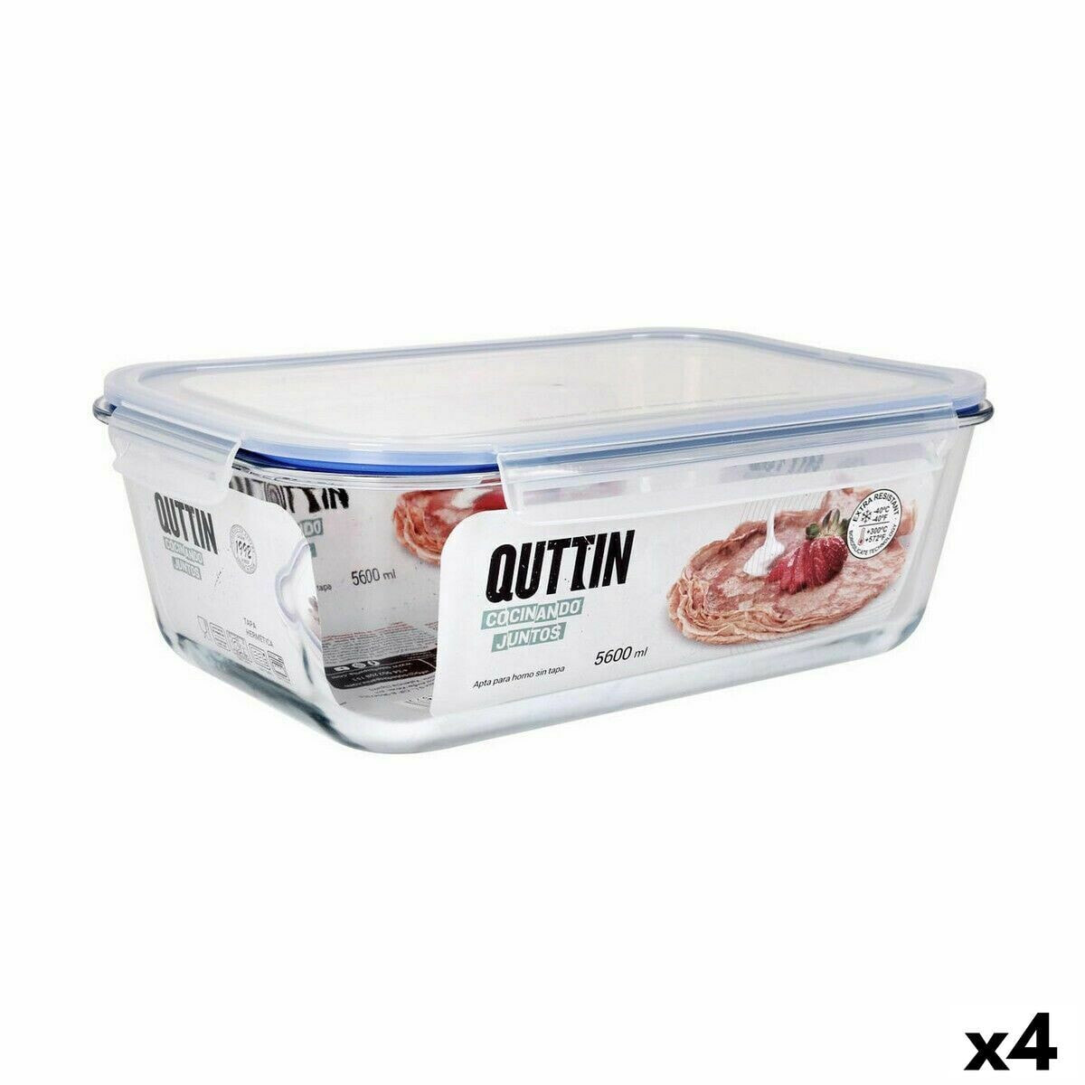 Hermetic Lunch Box Quttin Transparent Rectangular 5,6 L (4 Units)