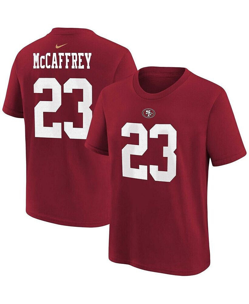 Nike big Boys Christian McCaffrey Scarlet San Francisco 49ers Player Name and Number T-shirt