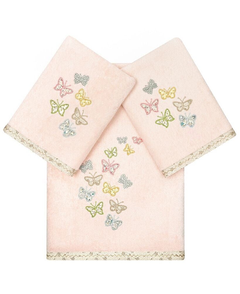 Linum Home textiles Turkish Cotton Mariposa Embellished Hand Towel Set, 2 Piece