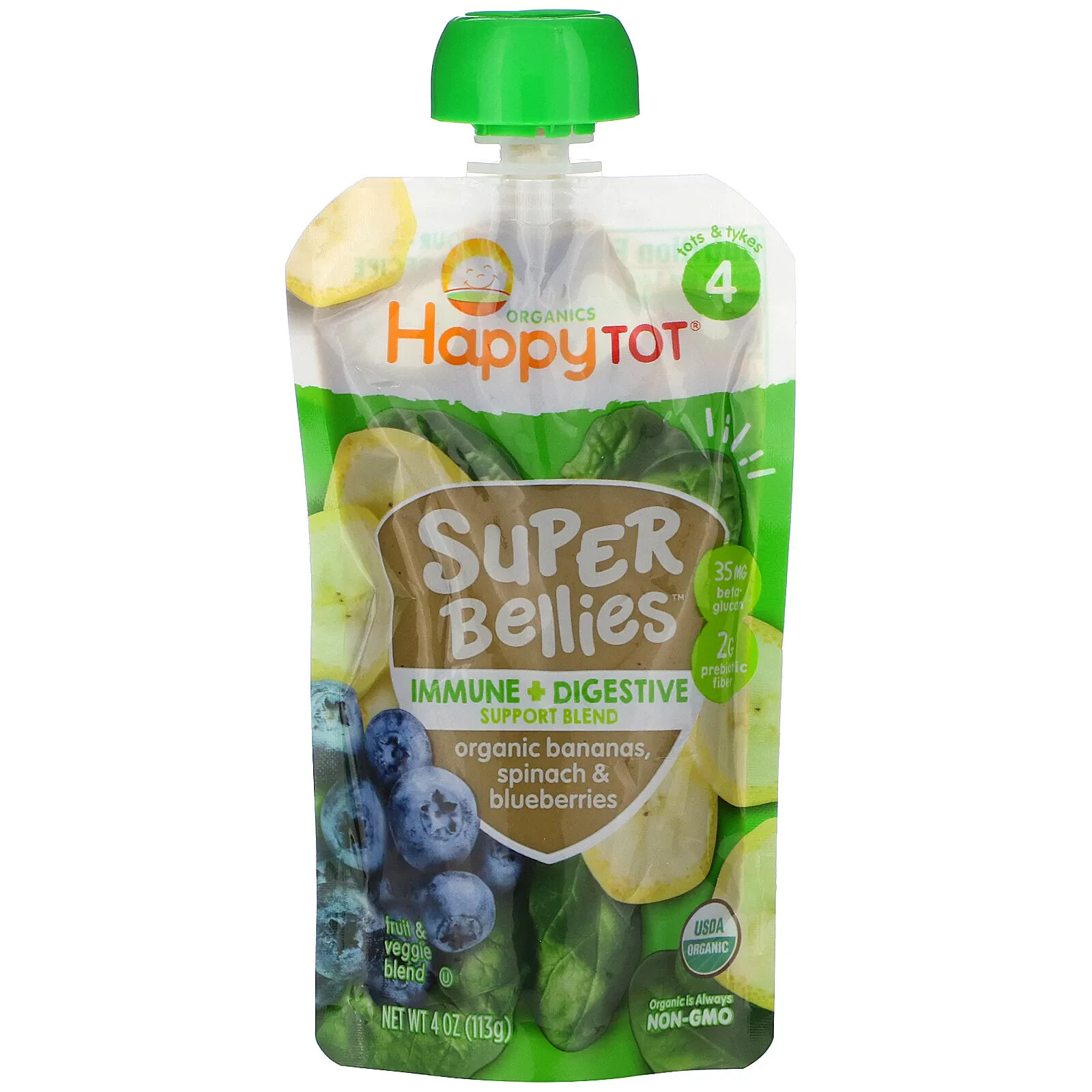 Happy Tot, Super Bellies, 2+ Years, Organic Pears, Beets & Blackberries, 4 oz (113 g)