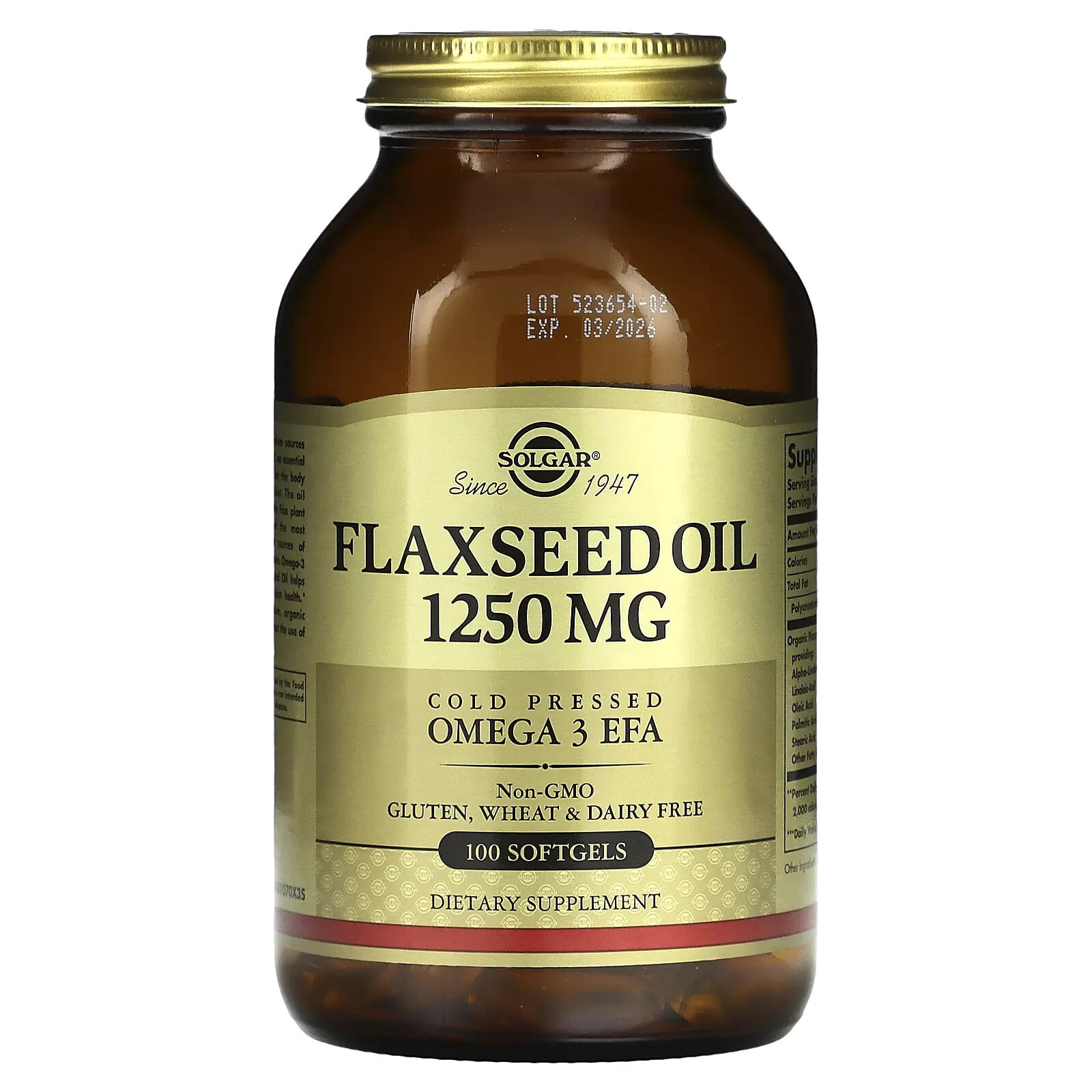 Flaxseed Oil, 1,250 mg, 100 Softgels (625 mg per Softgel)