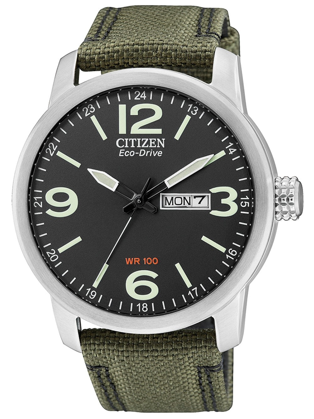 Мужские наручные часы с зеленым текстильным ремешком  Citizen BM8470-11E Sport Mens 42mm 10 ATM