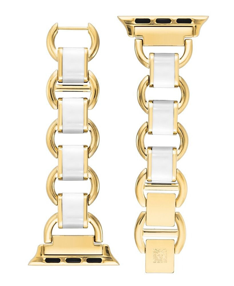 Anne Klein women's Gold-Tone Alloy Chain and White Enamel Apple Watch Strap 42mm, 44mm, 45mm, Ultra 49mm