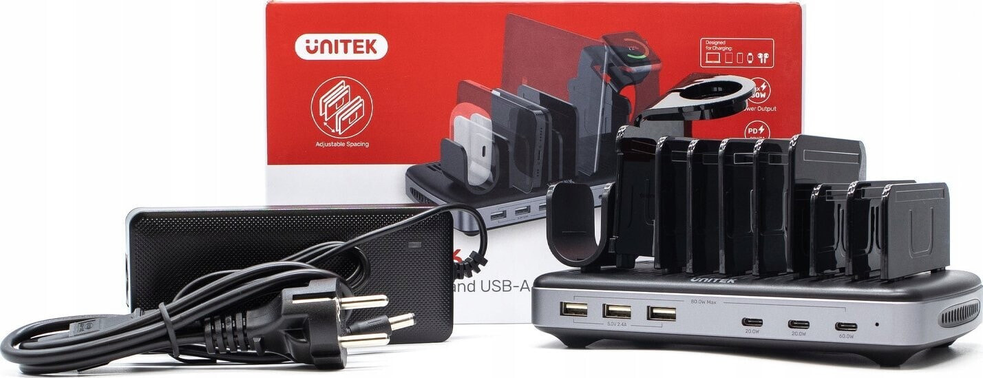 Unitek Unitek Stacja ładująca 3 x USB-A 20W, 3 x USB-C PD 60W, 80W