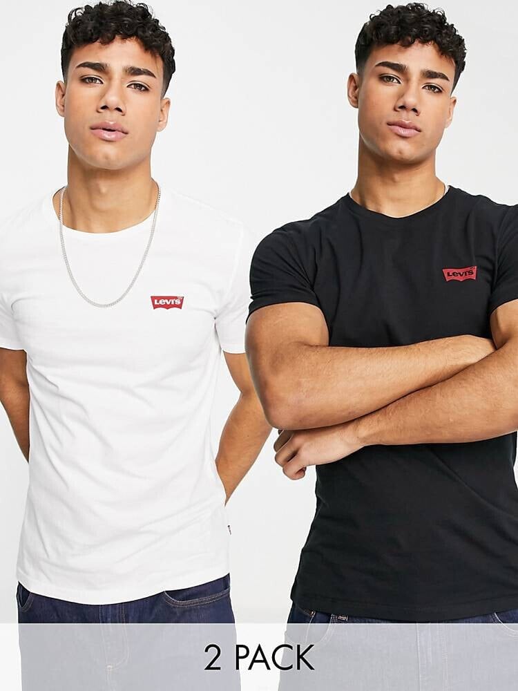 Levi's – T-Shirts in Schwarz/Weiß mit kleinem Boxtab-Logo im 2er-Pack