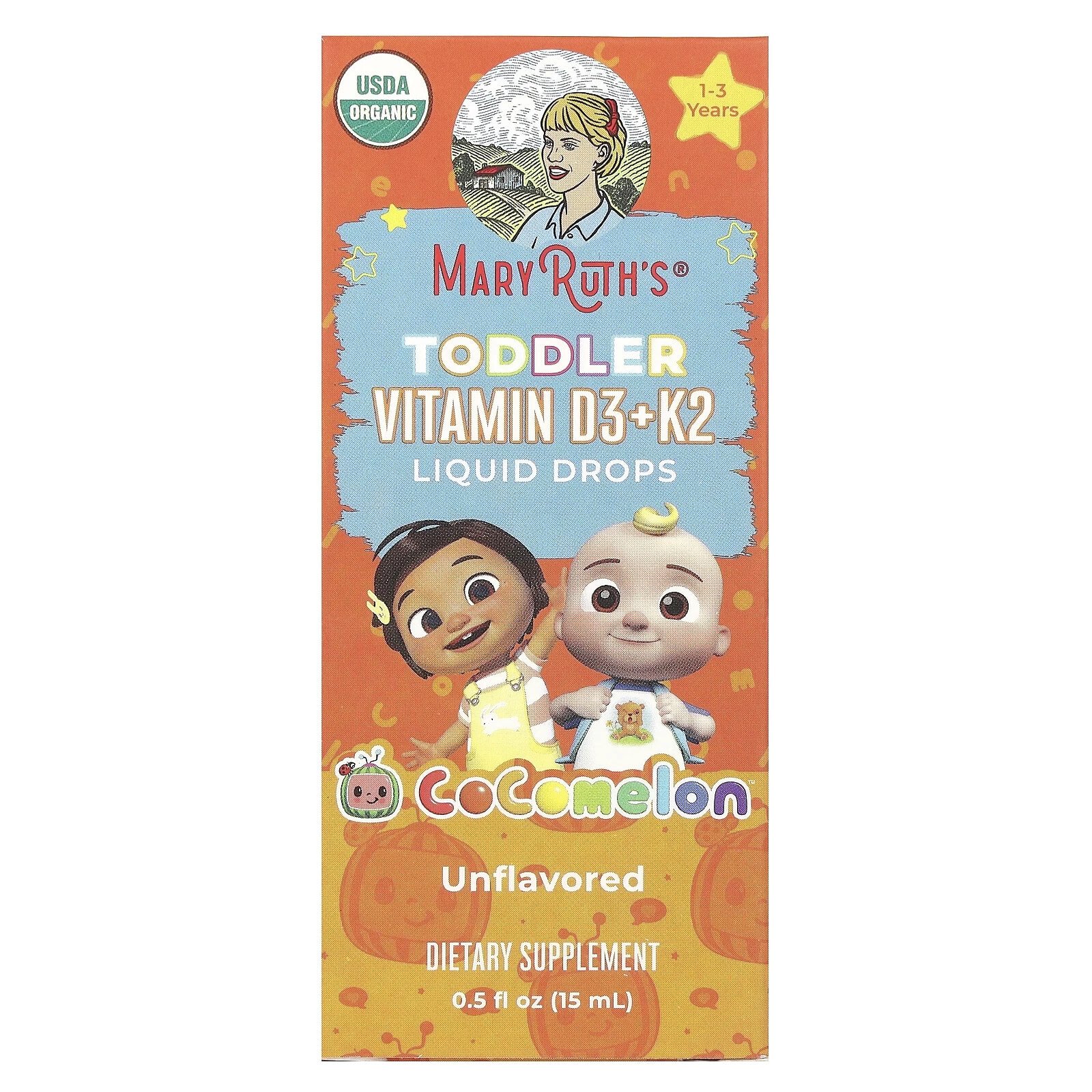 Cocomelon, Toddler Vitamin D3 + K2 Liquid Drops, 1-3 Years, Unflavored, 0.5 fl oz (15 ml)