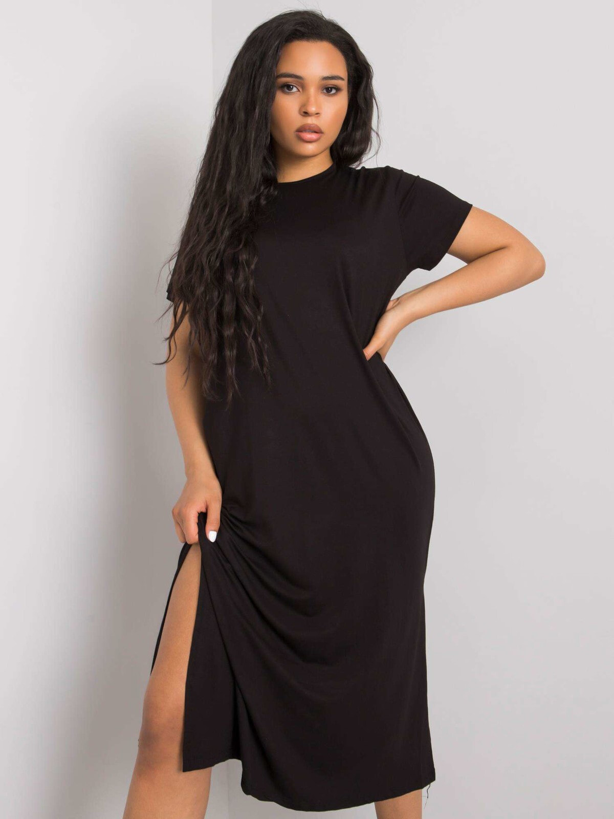 Женское трикотажное черное платье с вырезом и с коротким рукавом Factory Price