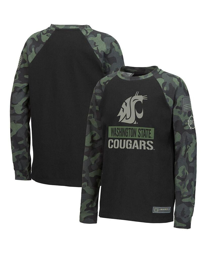 Colosseum big Boys Black, Camo Washington State Cougars OHT Military-Inspired Appreciation Raglan Long Sleeve T-shirt