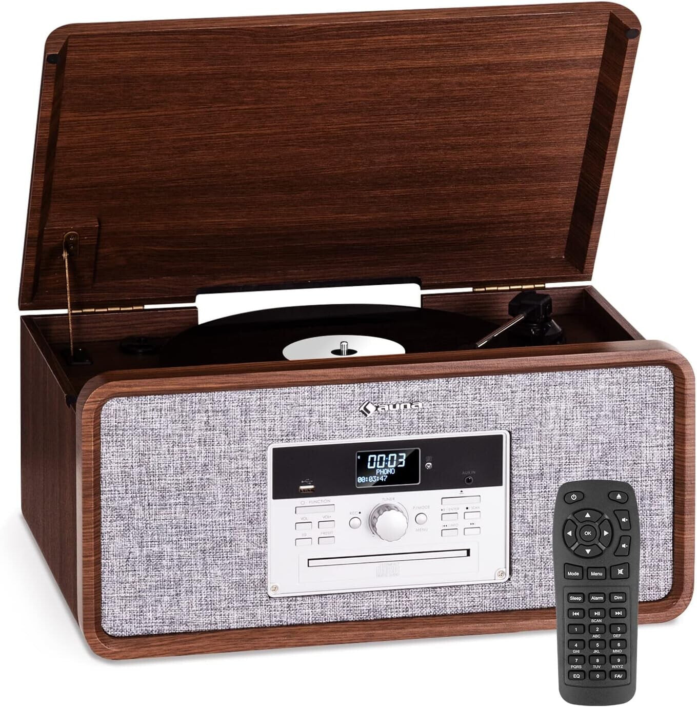 Auna Record Player for Record Players, Record Player with Speaker, CD Player, MP3 & USB Record Player with Bluetooth & DAB+/FM Radio, Audio Record Player, Turntable