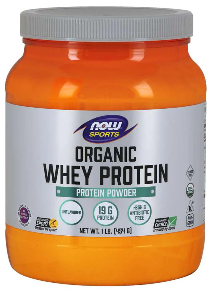 NOW Sports Organic Whey Protein  Органический сывороточный протеин без вкуса 454 г