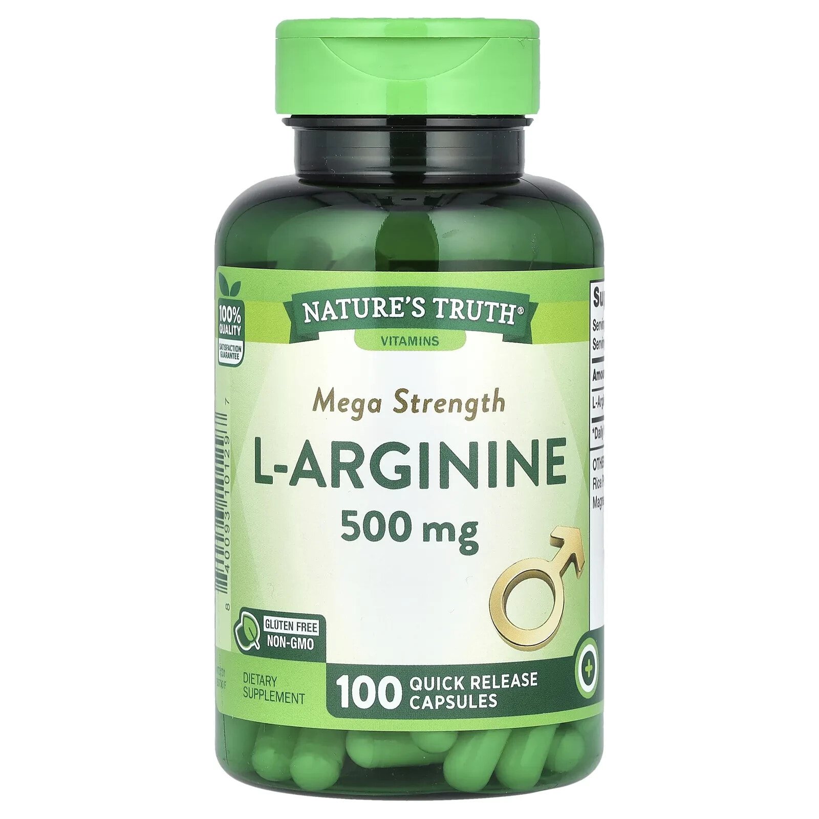 L-Arginine, 1,000 mg, 100 Quick Release Capsules (500 mg per Capsule)