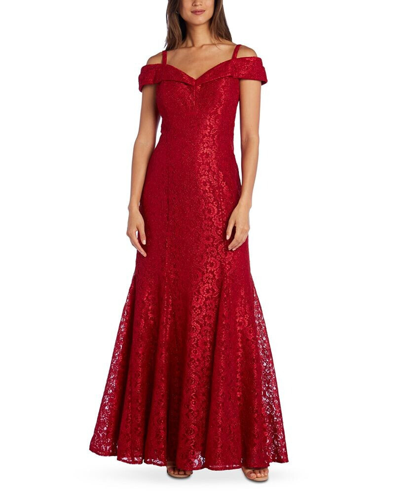 R & M Richards off-The-Shoulder Lace Gown