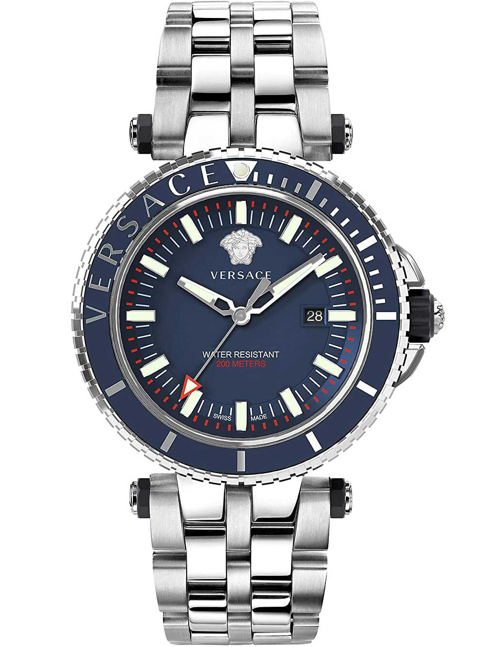 Мужские наручные часы с серебряным браслетом Versace VEAK00418 V-Race mens 46mm 5ATM