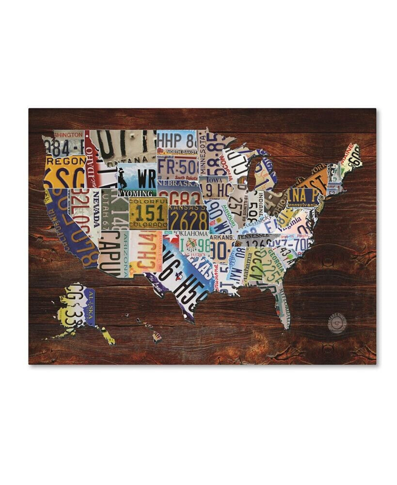 Trademark Global masters Fine Art 'USA License Plate Map on Wood' Canvas Art - 18