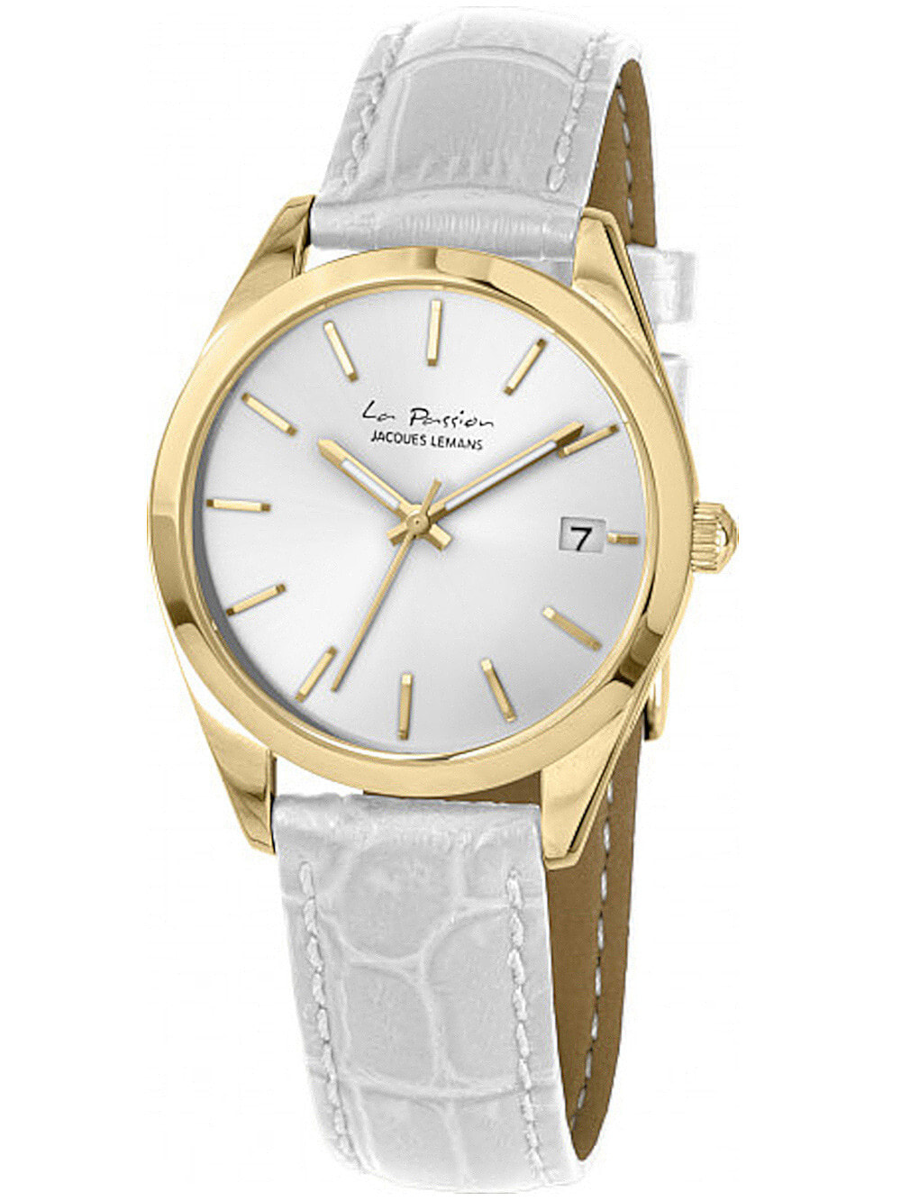 Женские наручные кварцевые часы Jacques Lemans кожаный ремешок, окошко с датой.