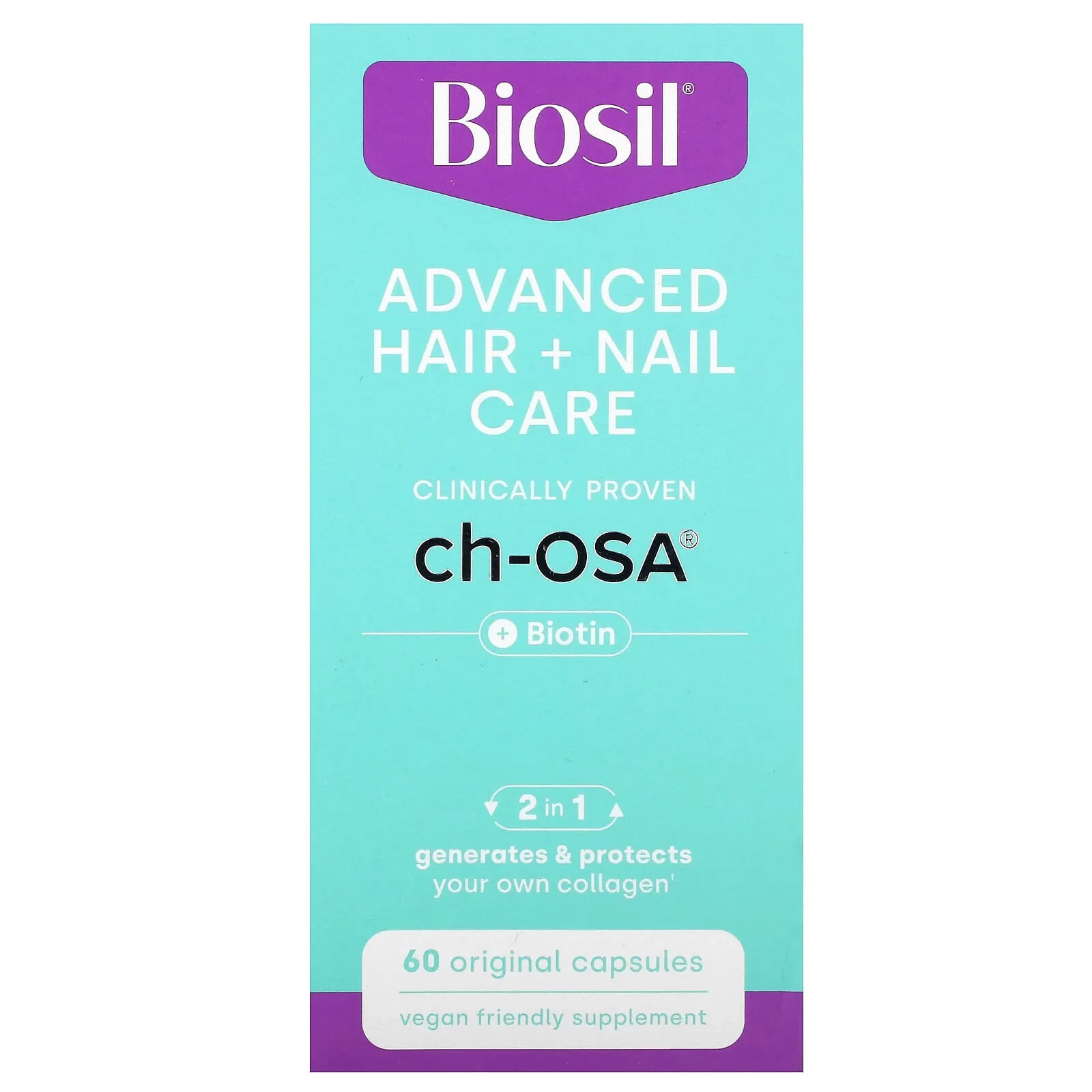 BioSil, Улучшенный уход за волосами и ногтями, 60 оригинальных капсул