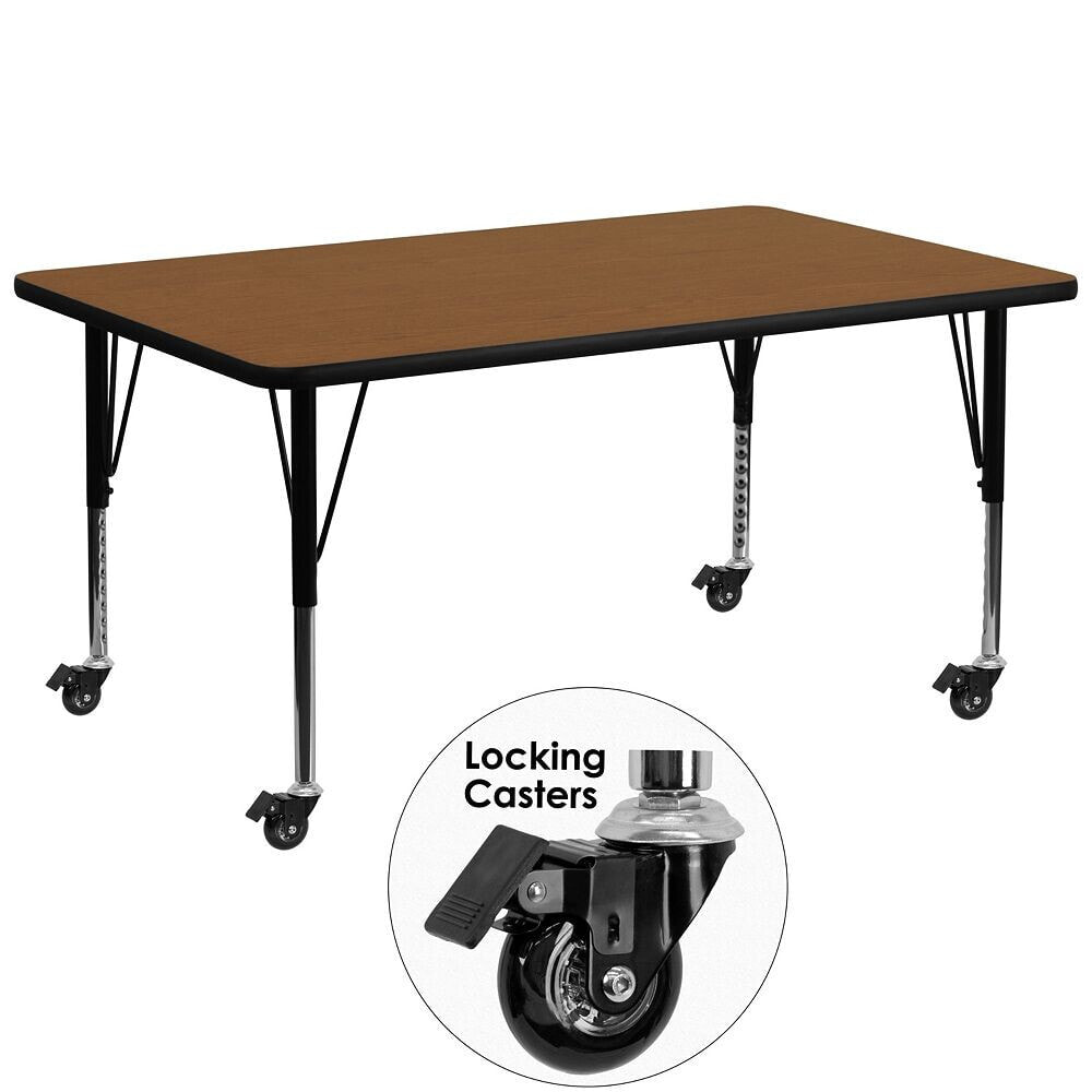 Flash Furniture mobile 30''W X 72''L Rectangular Oak Hp Laminate Activity Table - Height Adjustable Short Legs