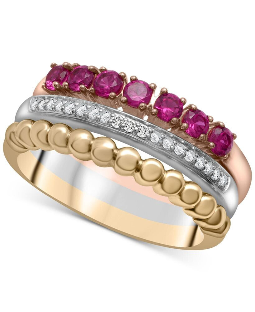Lab-Created Ruby Heart Ring 1/8 ct tw Diamonds 10K Rose Gold