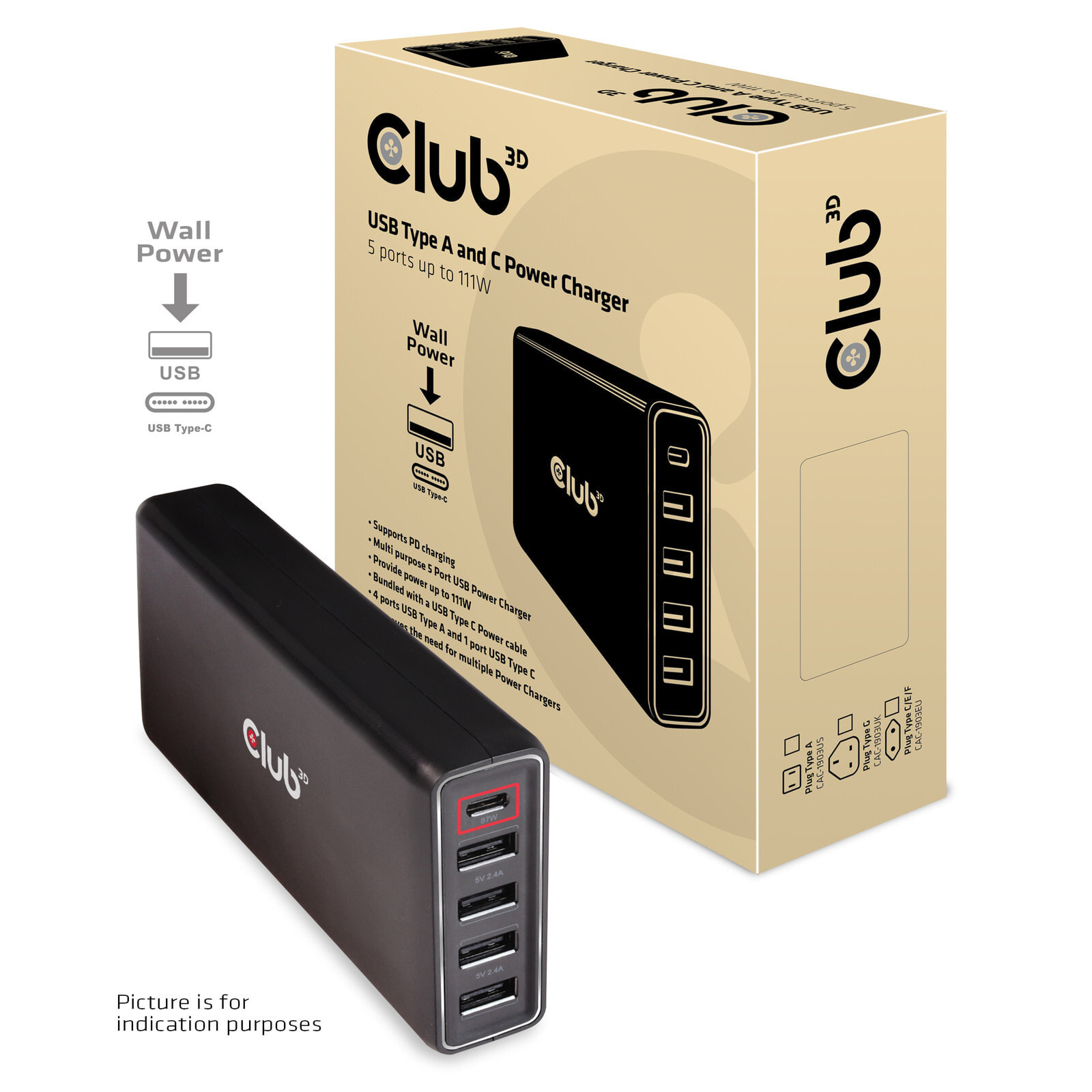 CLUB3D CAC-1903EU зарядное устройство для мобильных устройств Черный Для помещений