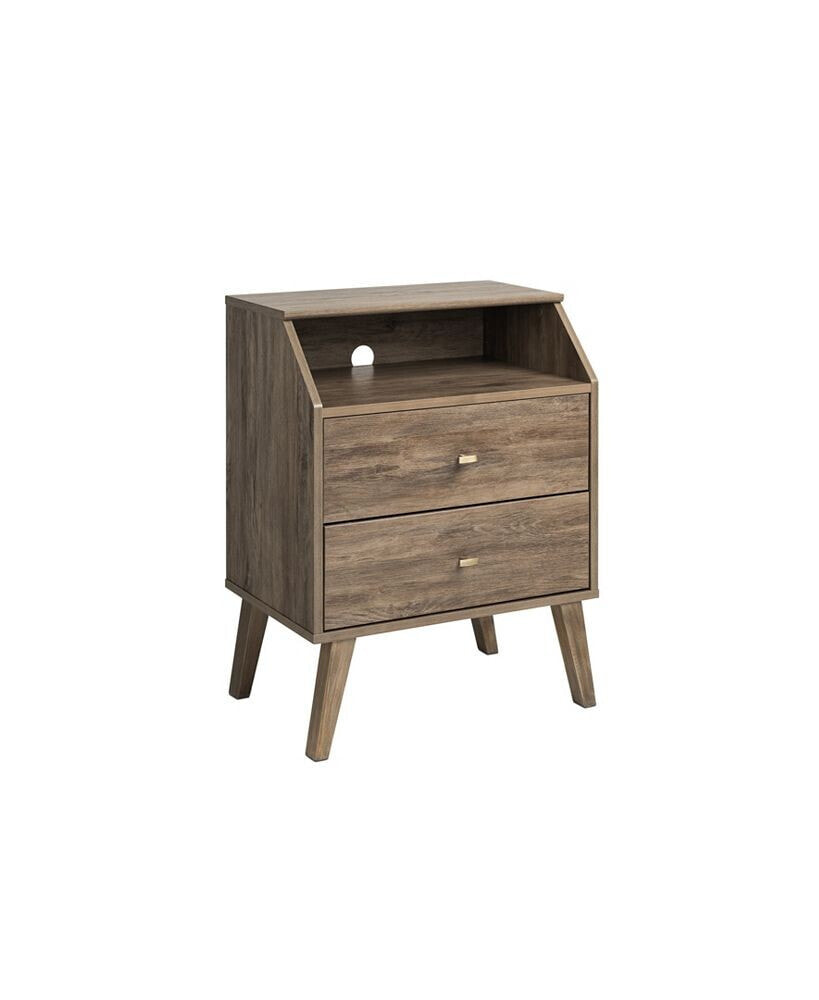 Milo Mid Century Modern 2 Drawer Nightstand with Angled Top