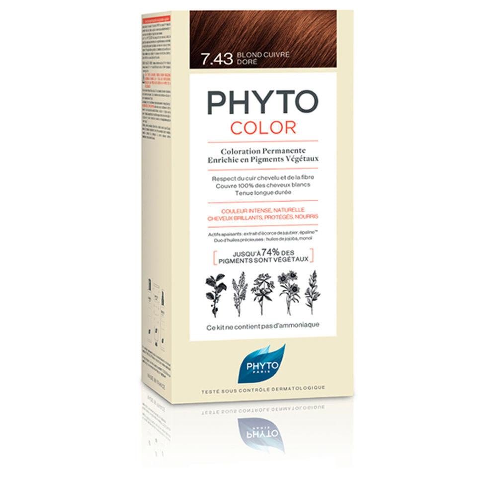 Phyto PhytoColor Permanent Color 7.43 Стойкая краска для волос, с растительными пигментами, оттенок медно-золотистый блонд