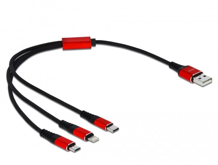 DeLOCK 85891 USB кабель 0,3 m 2.0 USB A USB C/Micro-USB B/Lightning Черный, Красный