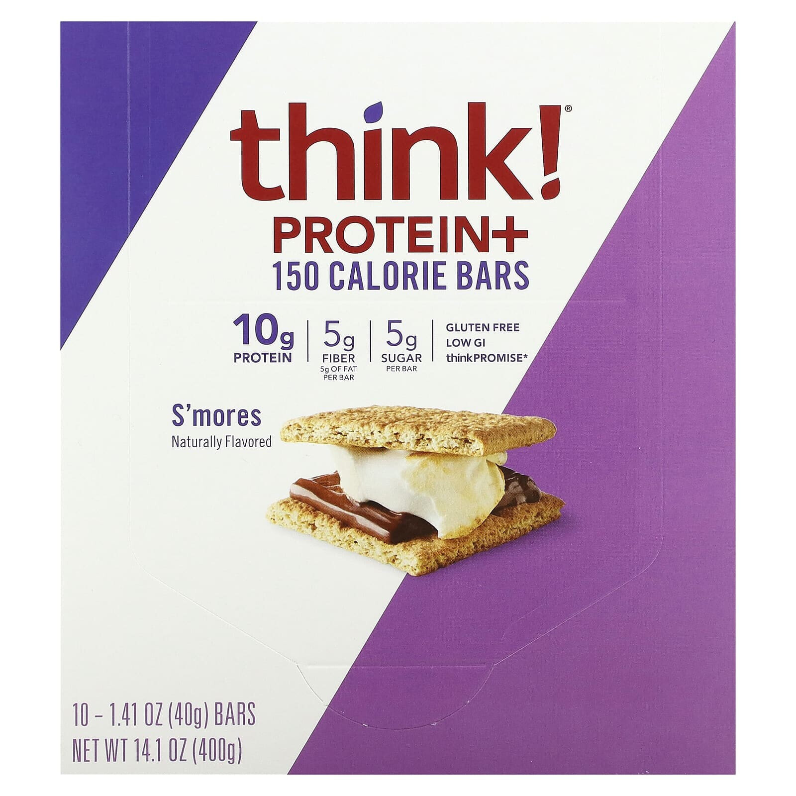 Think !, Батончики Protein + 150 Calorie, соленая карамель, 10 батончиков по 1,41 унции (40 г) каждый