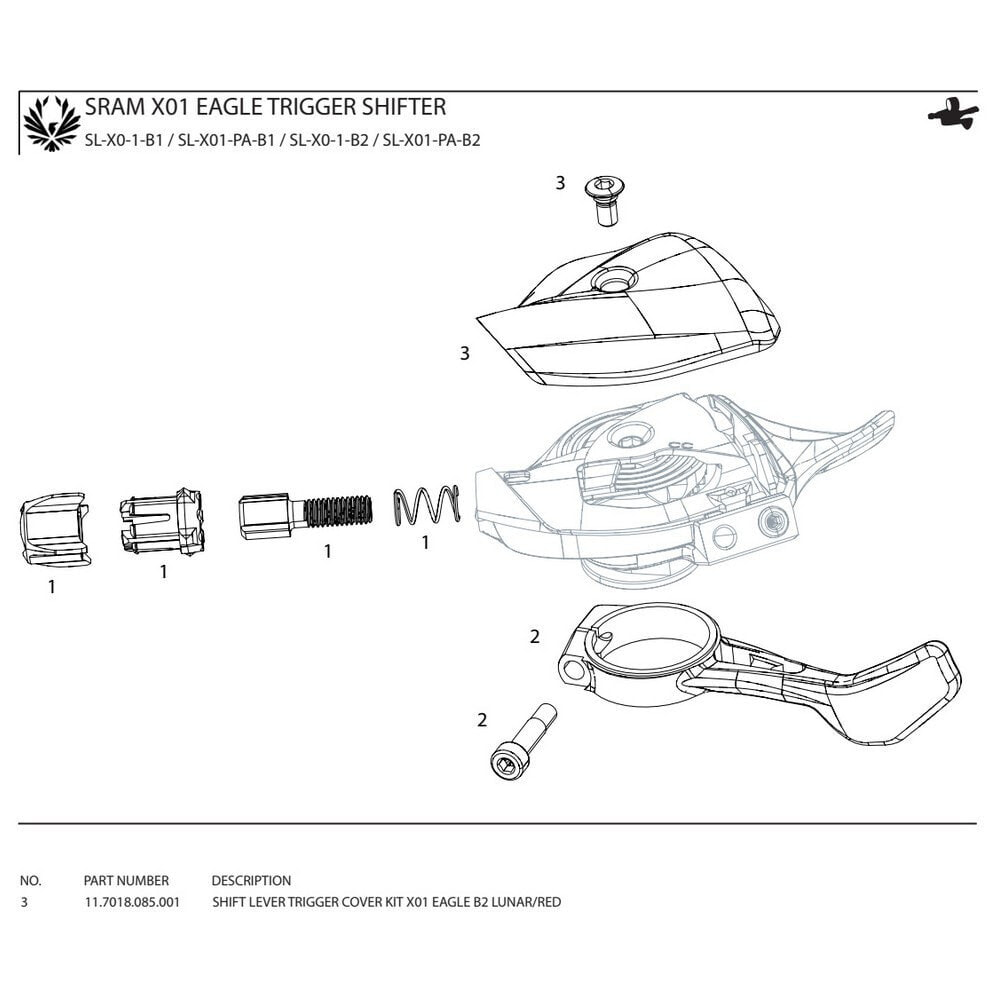 SRAM X01 Eagle B2 Lunar/Red Shift Lever Trigger Cover Kit Cover Cap