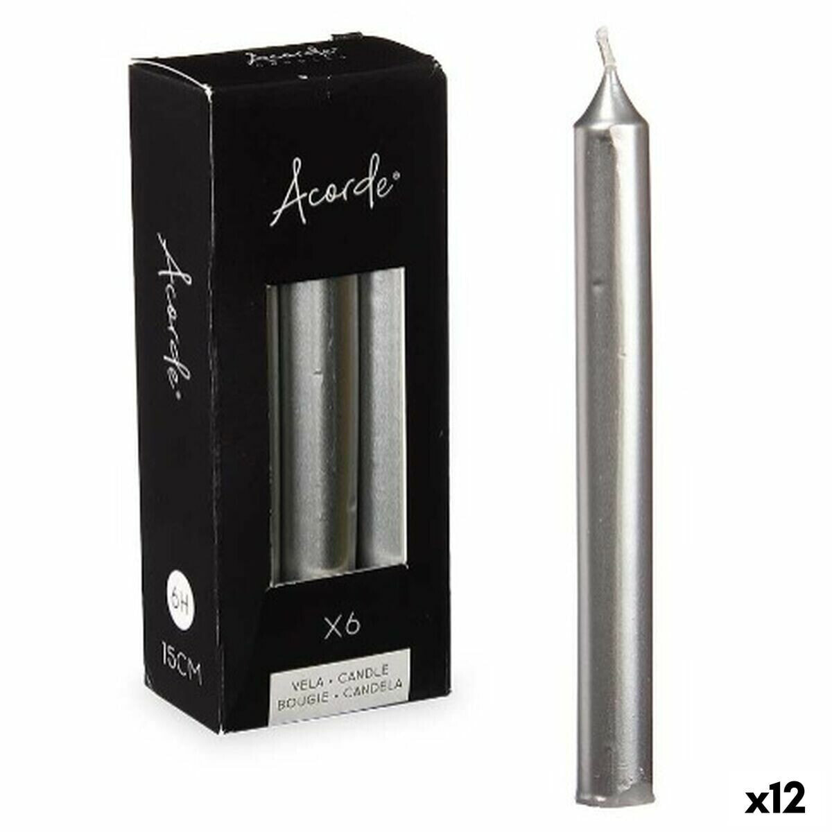 Candle Set 2 x 2 x 15 cm Silver (12 Units)
