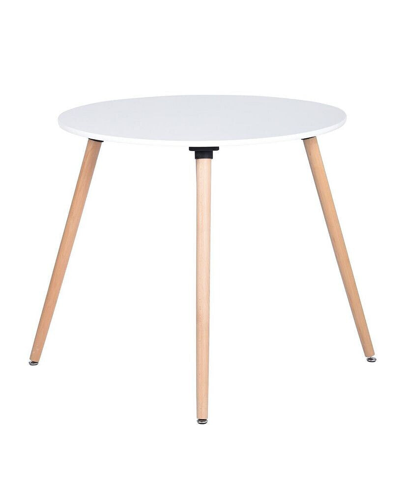 Simplie Fun round Dining Table with Beech Wood Legs, Modern Wooden Kitchen Table for Dining Room Kitchen (White)