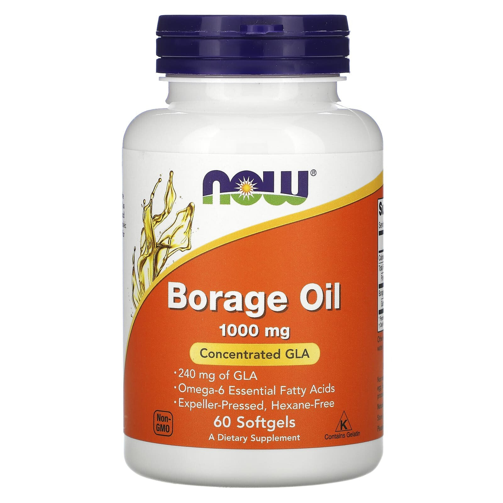 NOW Borage Oil Concentrated GLA масло бурачника, концентрированная ГЛК, 1000 мг 120 гелевых капсул
