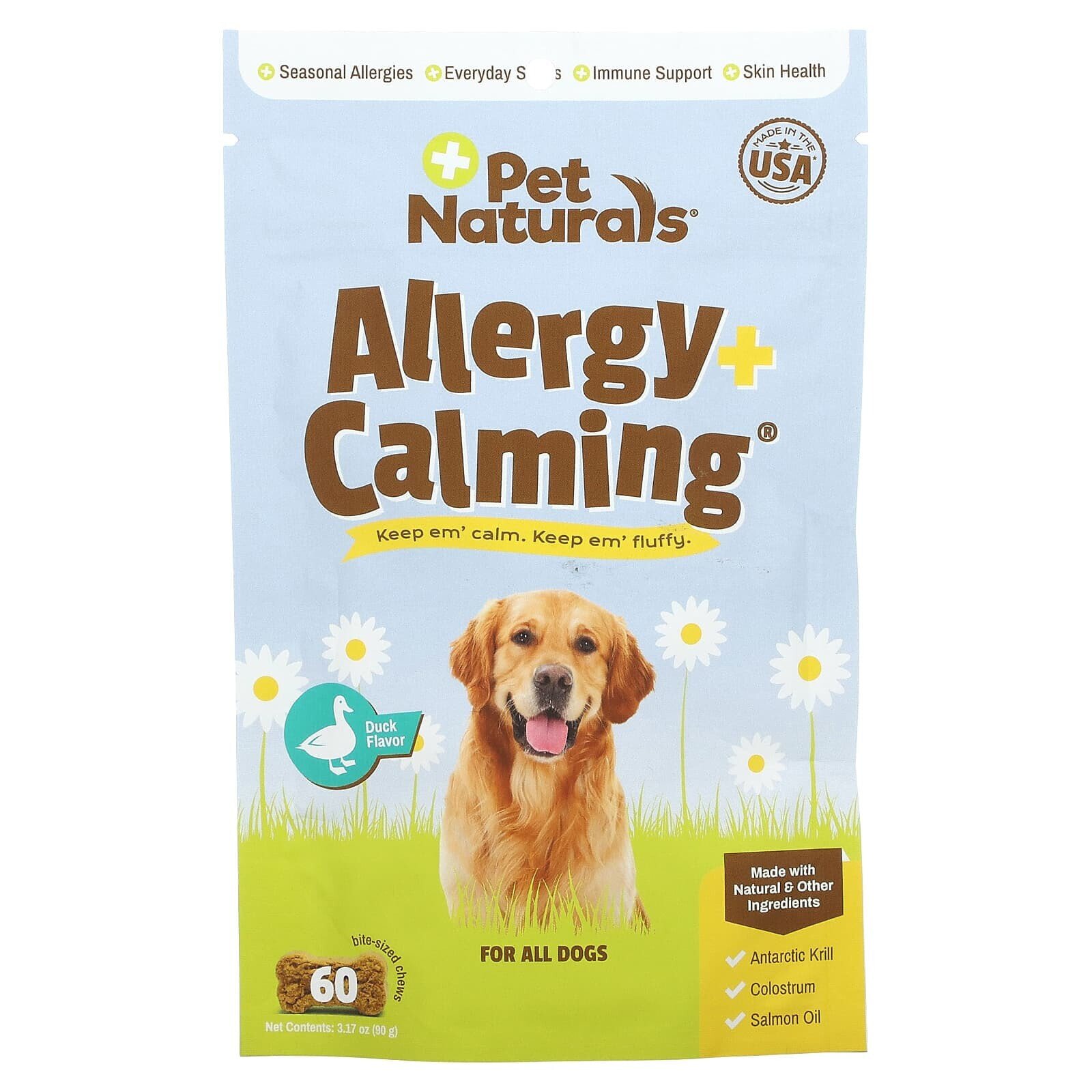 Pet Naturals, Allergy + Calming, For All Dogs, Duck, 60 Bite-Sized Chews, 3.17 oz (90 g)