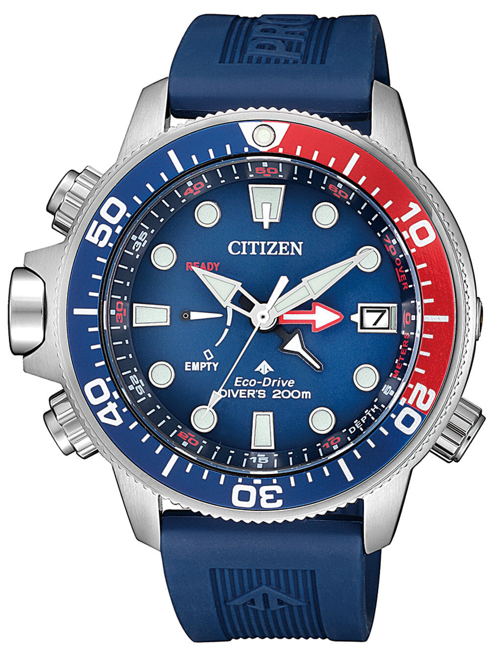 Мужские наручные часы с синим силиконовым ремешком Citizen BN2038-01L Promaster Aqualand Chrono 46mm 20ATM
